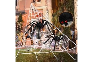 LAMGOA 276" Spider Webs Halloween Decorations, 60" Giant Spider 36" Large Scary Fake Spider Outdoor Yard Lawn Home clearance Party Haunted House Decor