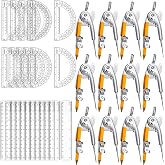 Lincia 48 Pcs Geometry Protractor and Compass Set for Geometry Math | Student Math Kit with Pencil and Clear Straight Ruler, School Classroom Supplies for Study, Office Drafting Wood Work Drawing