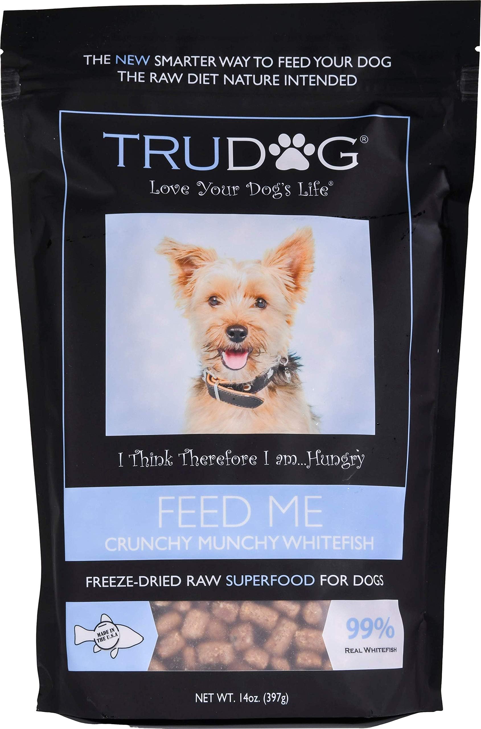 HaloFreeze Dried Raw Dog Food, Whitefish Recipe, 100% Protein Source, Real Meat for Natural Energy, Meal Bites, 14 Oz Bag