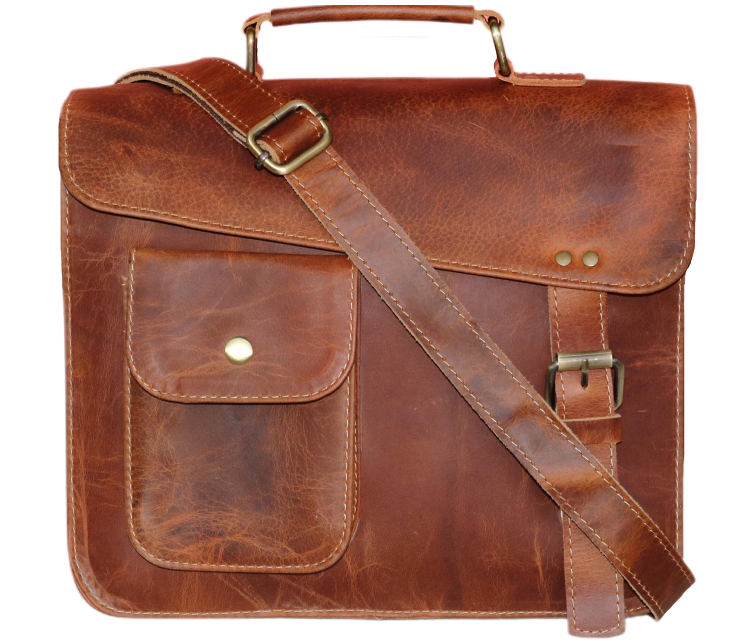 11" small Leather messenger bag shoulder bag cross body vintage messenger bag for women & men satchel man purse competible with Ipad and tablet