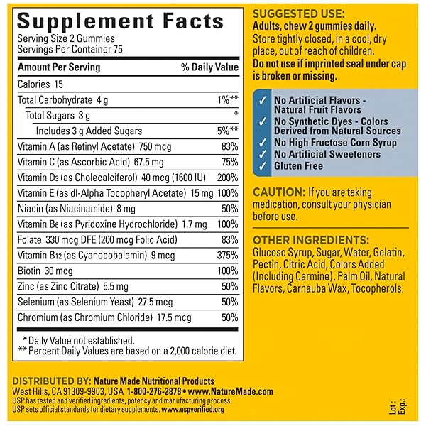 NATURE MADE MULTI FOR HIM, MULTIVITAMIN FOR MEN FOR ENERGY METABOLISM SUPPORT, MENS MULTIVITAMINS, 150 GUMMY VITAMINS AND MINERALS, 75 DAY SUPPLY