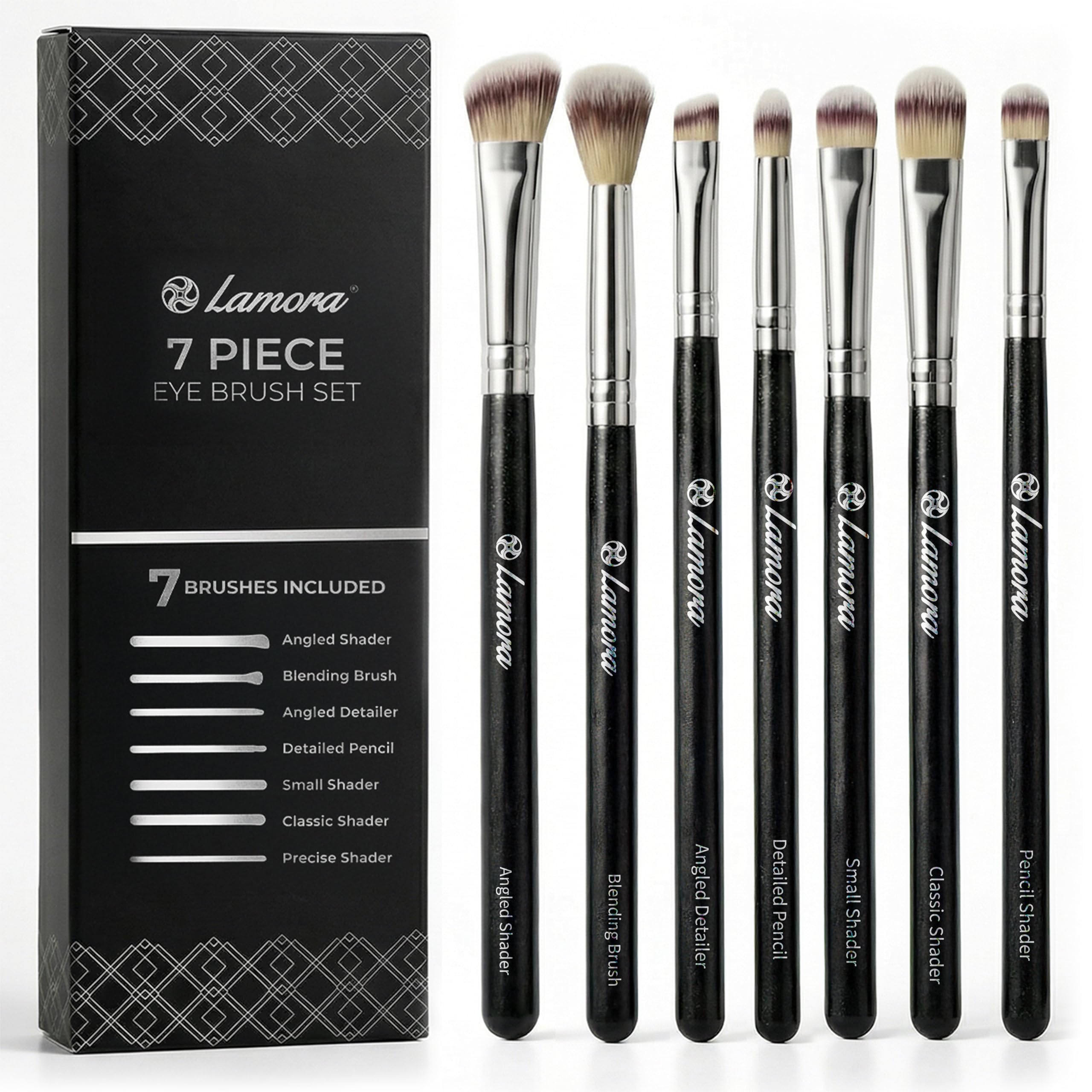Make Up Eye Brush Set - Eyeshadow Eyeliner Blending Crease Kit - Best Choice 7 Piece Essentials - Pencil, Shader, Tapered, Definer - Vegan Synthetic Bristles That Last Longer & Apply Better Makeup