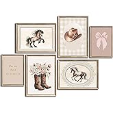 YKVDOROK 6Pcs Cowgirl Nursery Wall Art Coquette Western Girl Poster Rustic Cowgirl Wall Decor Girl Boots Hat Pictures Prints Pink Vintage Horse Canvas Painting for College Style Dorm Decor Unframed