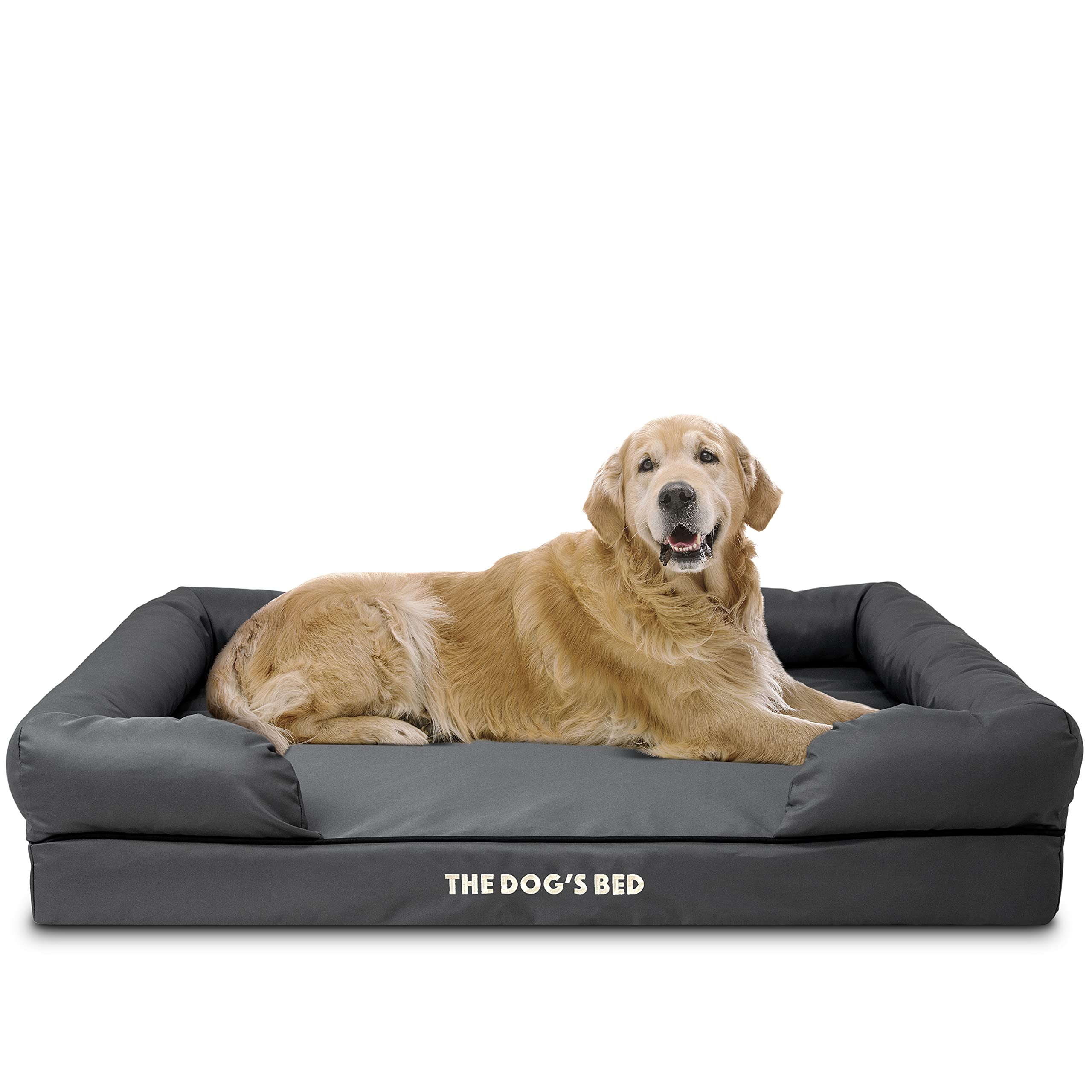 The Dog’s Bed – Orthopaedic Memory Foam Bolster Bed, Grey with Black Trim, XL