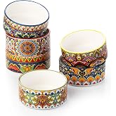 Henten Home Ceramic Ramekins Oven Safe, Colorful Ramekin Bowl Set of 6 | Boho Baking Cups for Cake, Pudding, Souffle, Ice Cream, Snack, Dipping, Creme Brulee, Microwave &amp; Dishwasher Safe (4 oz)