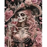 Day of The Dead Paint by Numbers for Adults Beginner Elegant Skeleton Pink Woman Oil Painting Kits on Canvas with Brushes and Acrylic Painting Crafts DIY Home Wall Decor 16x20 Inch (Frameless)