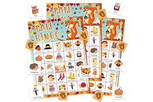 BIZIBAFF Fall Bingo Game Cards for Kids Adults - 24 Players Fall Festival Party Games - Autumn Bingo Cards for Family School Classroom Harvest Thanksgiving Activities Party Favors Supplies