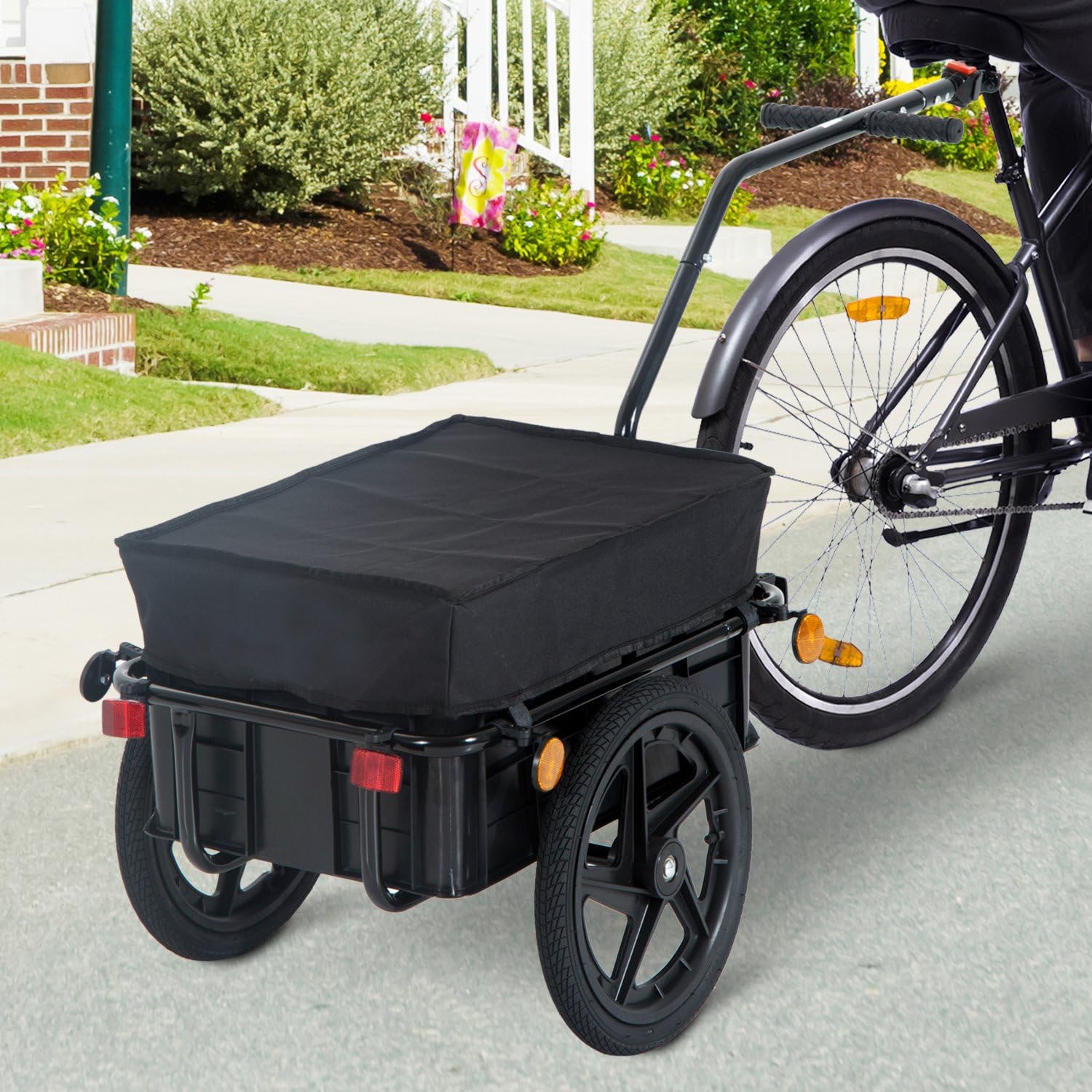 HOMCOM Bicycle Trailer Cargo Jogger Luggage Storage Stroller with Towing Bar - Black, 144x59x80 cm - Image 4