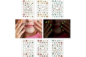Partywind Luminous Christmas Nail Stickers for Kids Girls, Glow Self-Adhesive Nail Decals for Nail Art Decorations, Holiday Nail Stickers with Snowflakes, Xmas Tree, Santa, Snowman (6 Sheets)