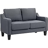 HOMCOM Loveseat Sofa, Modern Couch with Pocket Spring, Linen Upholstered Sofa with Thick Padded for Living Room, Home Office,