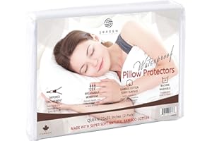 SEREEN Premium Bamboo Cotton Waterproof Pillow Protectors 2 Piece Set - Queen Size Pillow Cases, Hypoallergenic, Zippered Enc