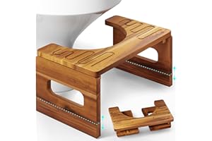 BLUEWEST Foldable Toilet Stool, 7'' and 9'' Adjustable Heights Acacia Wood Poop for Potty Training,Durable Collapsible Bathro