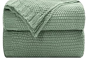 Touchat Throw Blanket for Couch, Chunky Cable Knit Blanket Textured Throw Blanket, Thick Acrylic Blanket Super Cozy Warm Decorative Farmhouse Knitted Blankets for Bed Sofa Living Room(Sage, 50''x60'')