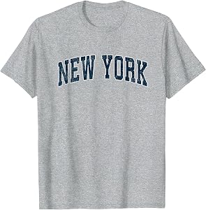 New York Vintage Varsity Sports Navy Text T-Shirt