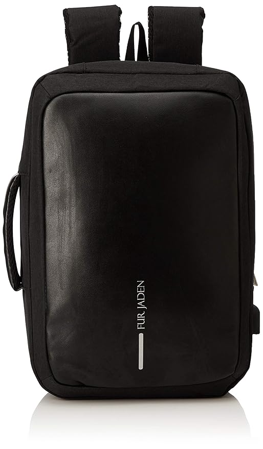 Fur Jaden Black Anti Theft Waterproof Casual Backpack Cum Briefcase with USB Charging Point