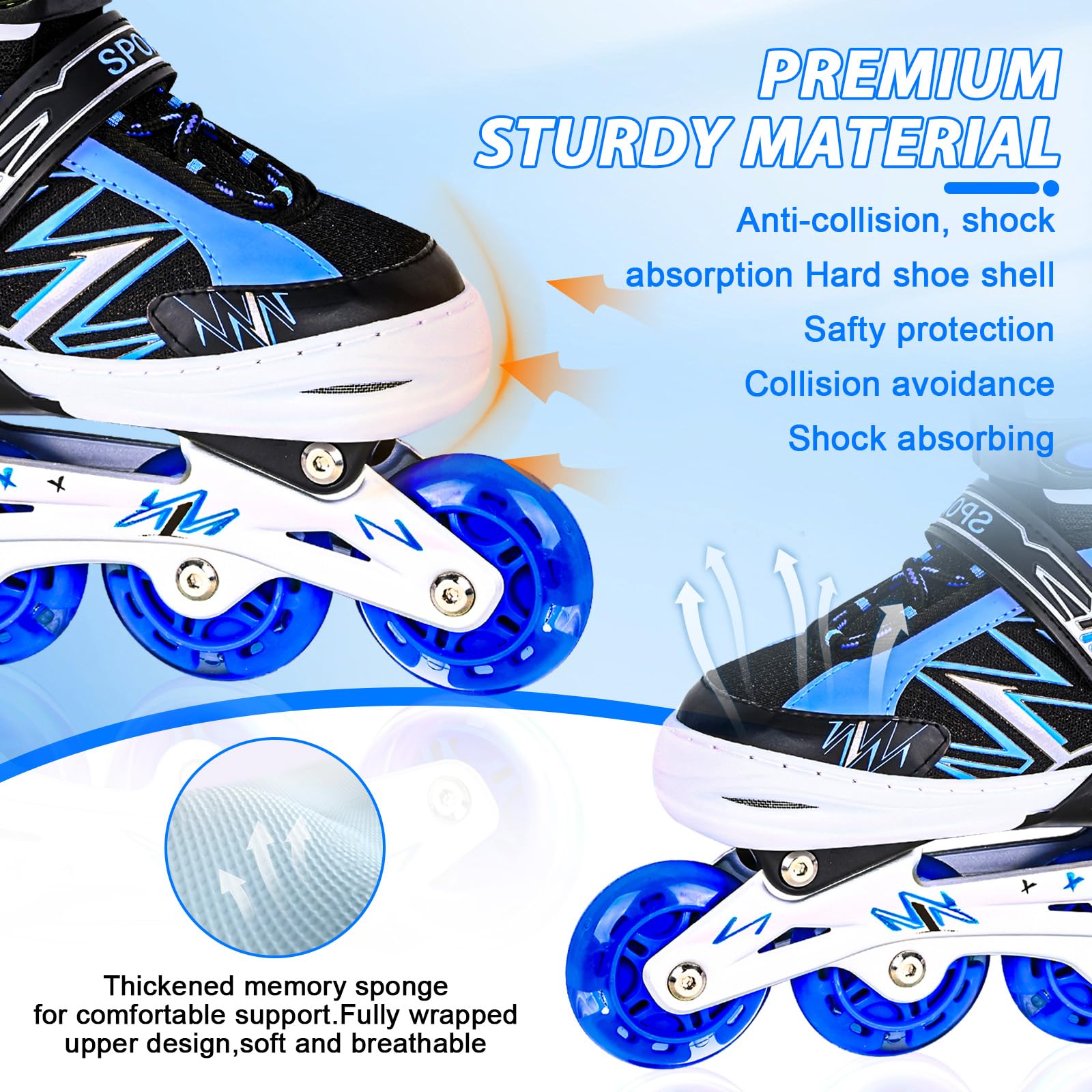 FYHART Adjustable Kids Inline Skates for Girls Boys with All Wheels Illuminating, for Beginner Youth Mens and Womens Roller Skates Blades in Outdoor and Indoor