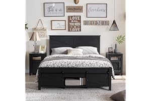 JXQTLINGMU 3 Pieces Farmhouse Bedroom Set-Queen Size Bed with 2 Nightstands of Sliding Barn Door Storage Cabinets, Solid Wood Slats Support, Noiseless, No Box Spring Needed, Black