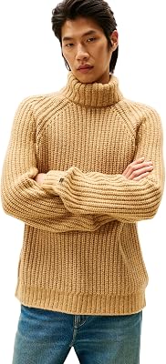Herren Pullover Chunky Rib Roll Neck Strickpullover, Beige (Timeless Camel), XXL