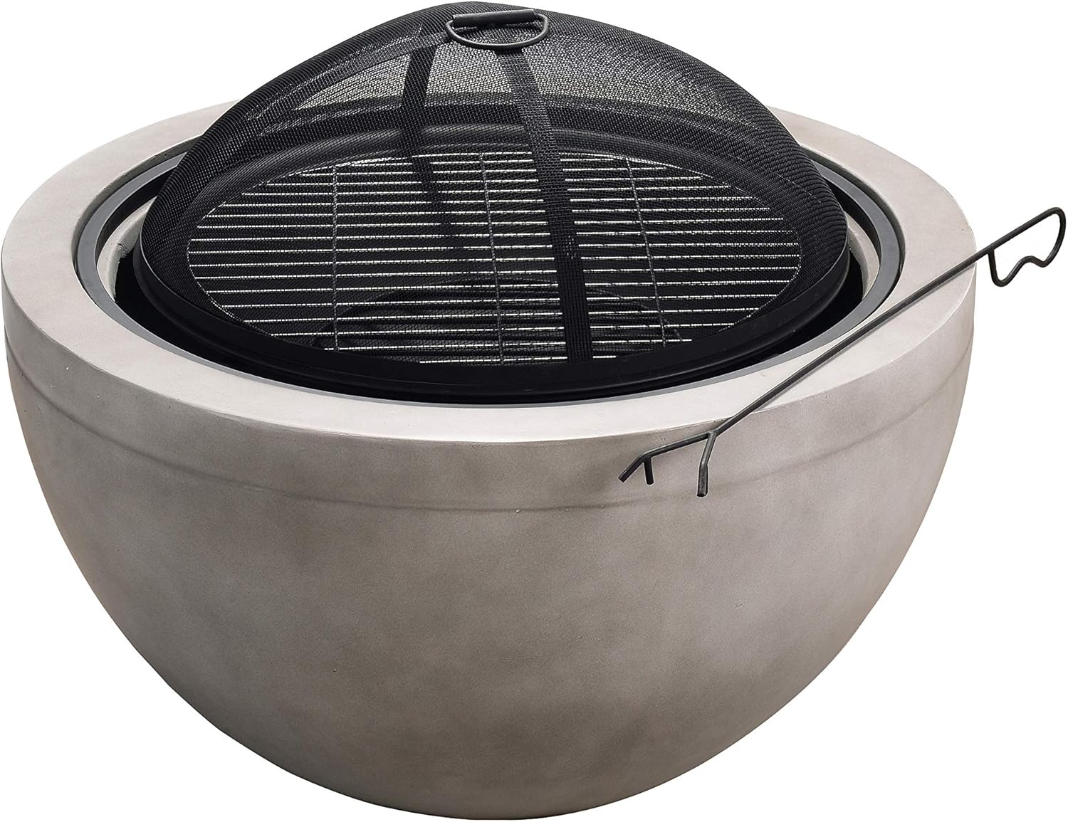 Peaktop HR30180AA Bonfire Concrete Round Charcoal BBQ Grill Wood Burning Fire Pit with Spark Screen, Fireplace Poker, Grate for Outdoor Patio Garden Backyard Decking Décor, 30 inch Length, Gray, 30" : Garden & Outdoor