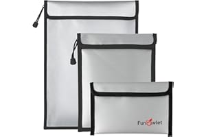 FunOwlet Fireproof Waterproof Document Bag, Fire and Water Resistant Safe Zipper Storage Organizer Pouch for A4/A5 Documents Holder, File, Cash, Jewelry, Passport, Tablet, Laptop, 3 Pack (Gray)