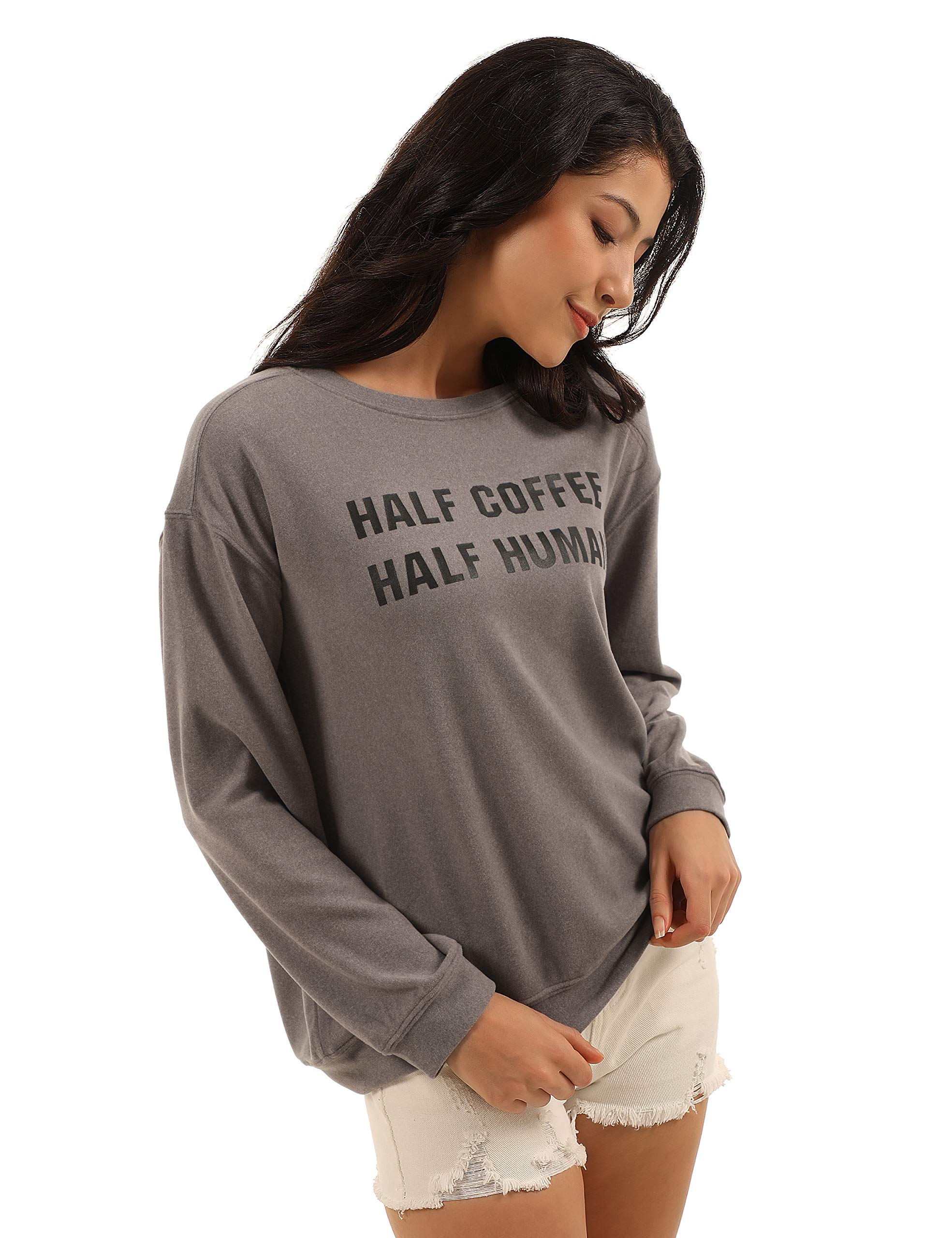 Blooming Jelly Womens Pullover Crewneck Sweatshirt Letter Print Long Sleeve Shirt Oversized Graphic Casual Top (x-Large, Grey)