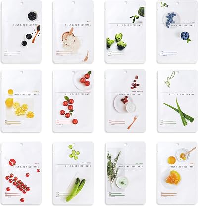 Eunyul Pack of 12 Daily Care Face Sheet Masks 12 Types Korea Hydrating