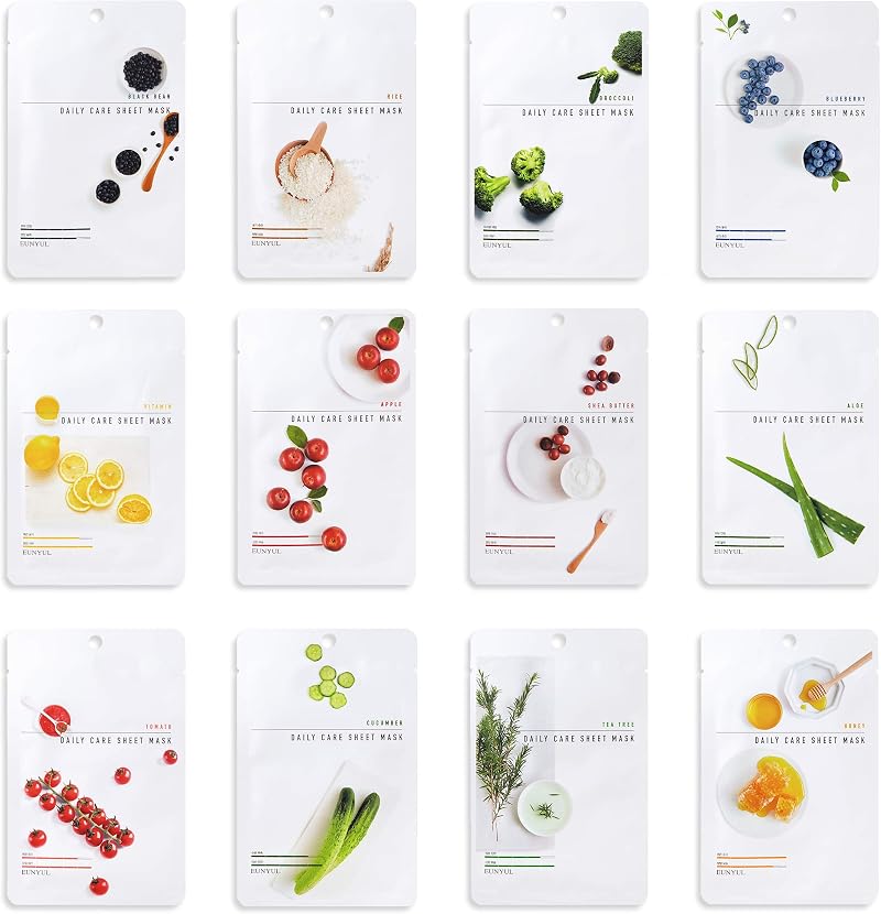 Eunyul Pack of 12 Daily Care Face Sheet Masks 12 Types Korea Hydrating