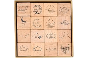 Cliocoo 16pcs Moon⋆ Wood Rubber Stamp Set M-26 (1-Moon Star)
