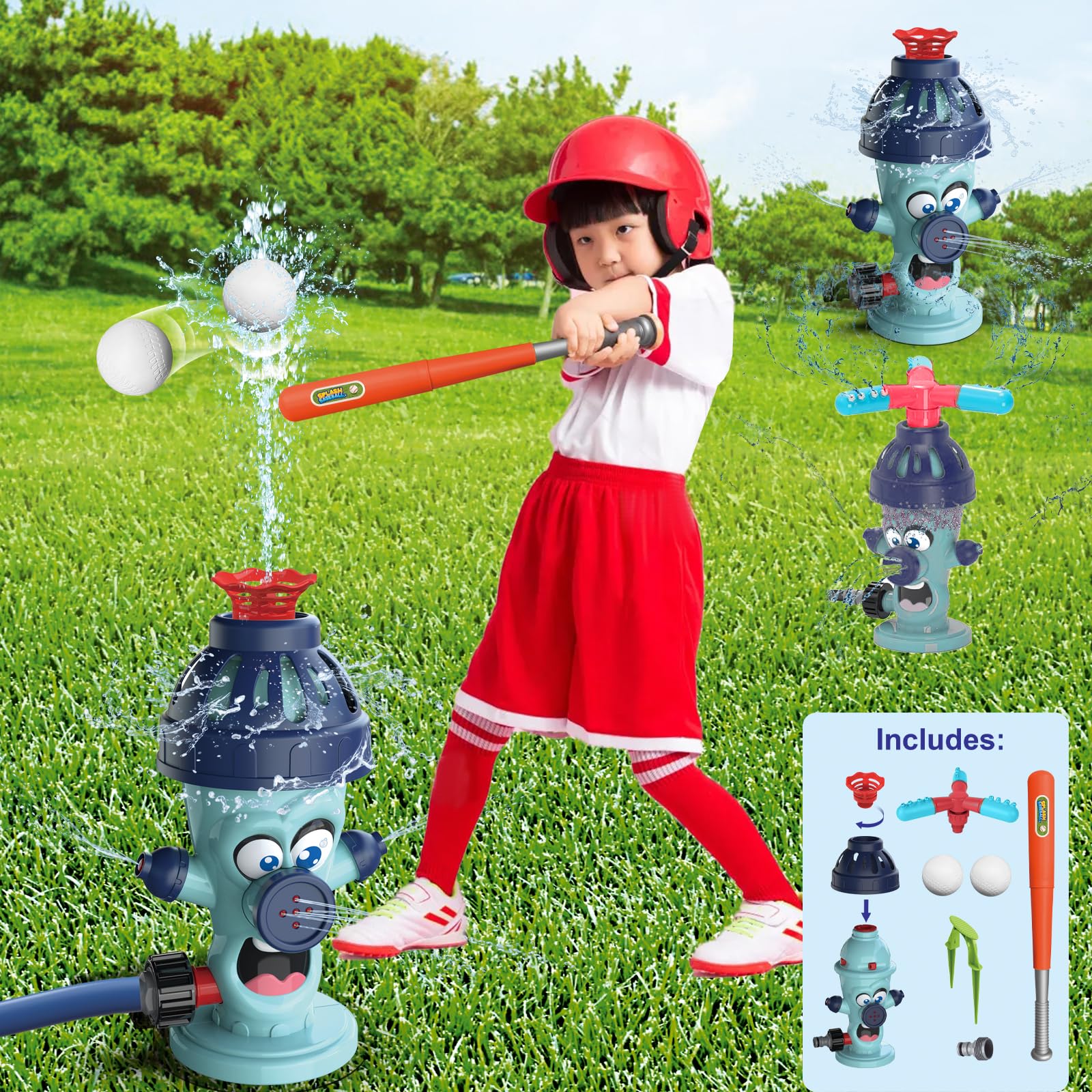 Photo 1 of 3 in 1 Water Sprinkler for Kids?Hydrant Sprinkler with Baseball & 360 °Rotating