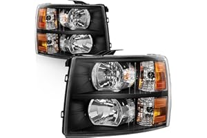 AUTOSAVER88 Headlight Assembly Compatible with 2007-2013 Chevy Silverado 1500/2007-2014 Silverado 2500HD 3500HD Replacement Headlamp Pair Black Housing Amber Reflector Clear Lens