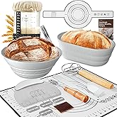 Sourdough Starter Kit with Jar – Complete Sourdough Bread Baking Supplies for Beginners, Includes 2 Silicone Proofing Baskets Baking Mat Sour Dough Kit - Gray