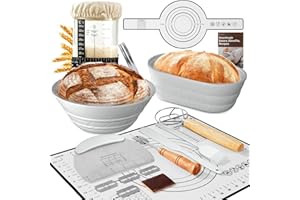 BICRET Sourdough Starter Kit with Jar – Complete Sourdough Bread Baking Supplies for Beginners, Includes 2 Silicone Proofing Baskets Baking Mat Sour Dough Kit - Gray