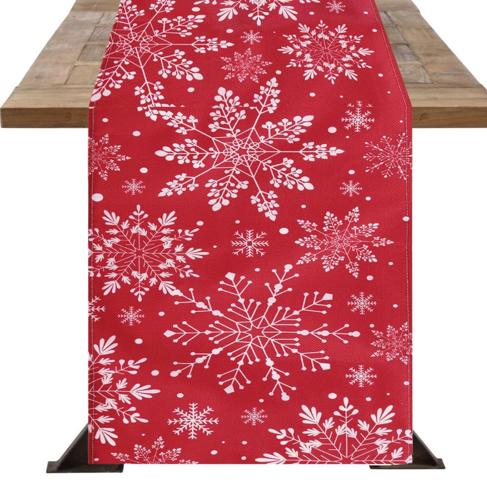 Christmas Table Runner - Red Winter Snowflake Print Non-slip Long Xmas Table Cloth for Home Party Decor