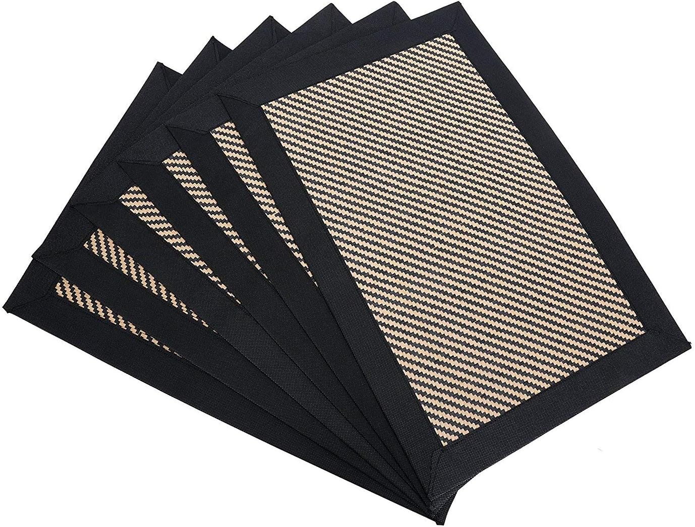 Placemats set of 6, Black Border Woven Straw – Protect your Kitchen Table from Spills and Scratches