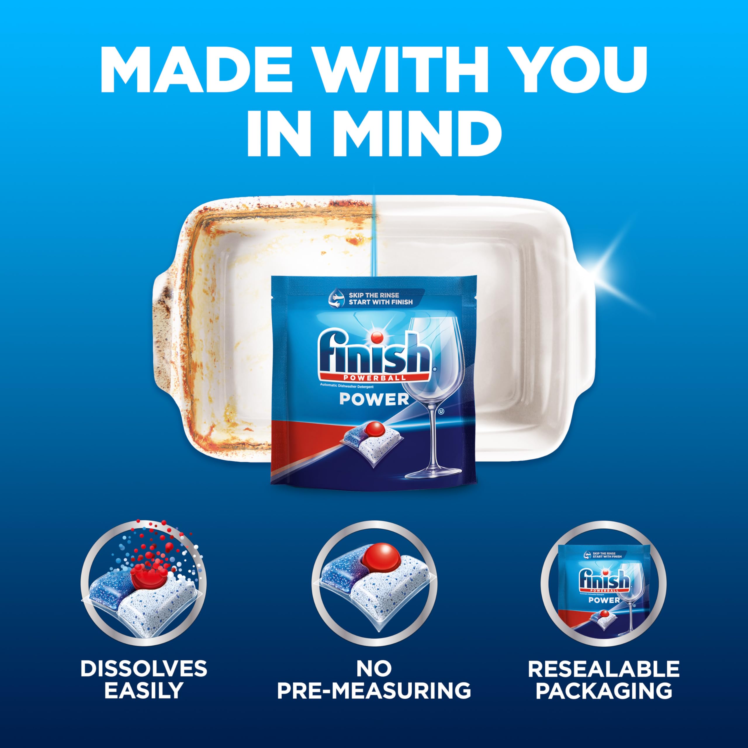 Finish Power Dishwasher Pods, No Pre-Rinse Dishwasher Detergent Soap For Deep Clean & Shine with Degreasing Power, 76 Count