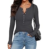 ANRABESS Long Sleeve Shirts for Women Henley Button Down Tops Ribbed Knit Slim Fit Fall Basic Tee 2025 Casual Trendy Clothes