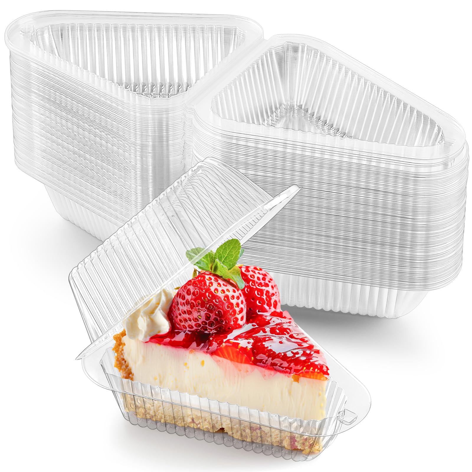 Zezzxu 100 Pack Cake Slice Containers with Hinged Lids, Clear Plastic ...