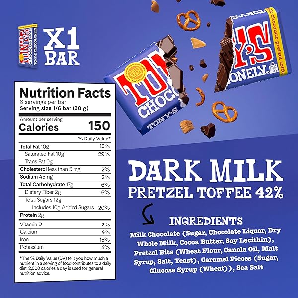 TONY’S CHOCOLONELY SUPER DUPER MILK CHOCOLATE CANDY BAR BUNDLE, MILK & WHITE CHOCOLATE WITH SEA SALT, CARAMEL, PRETZEL TOFFEE, ALMOND, HAZELNUT, MADE FROM QUALITY FAIRTRADE COCOA, 6 BARS, 6.35 OZ EACH