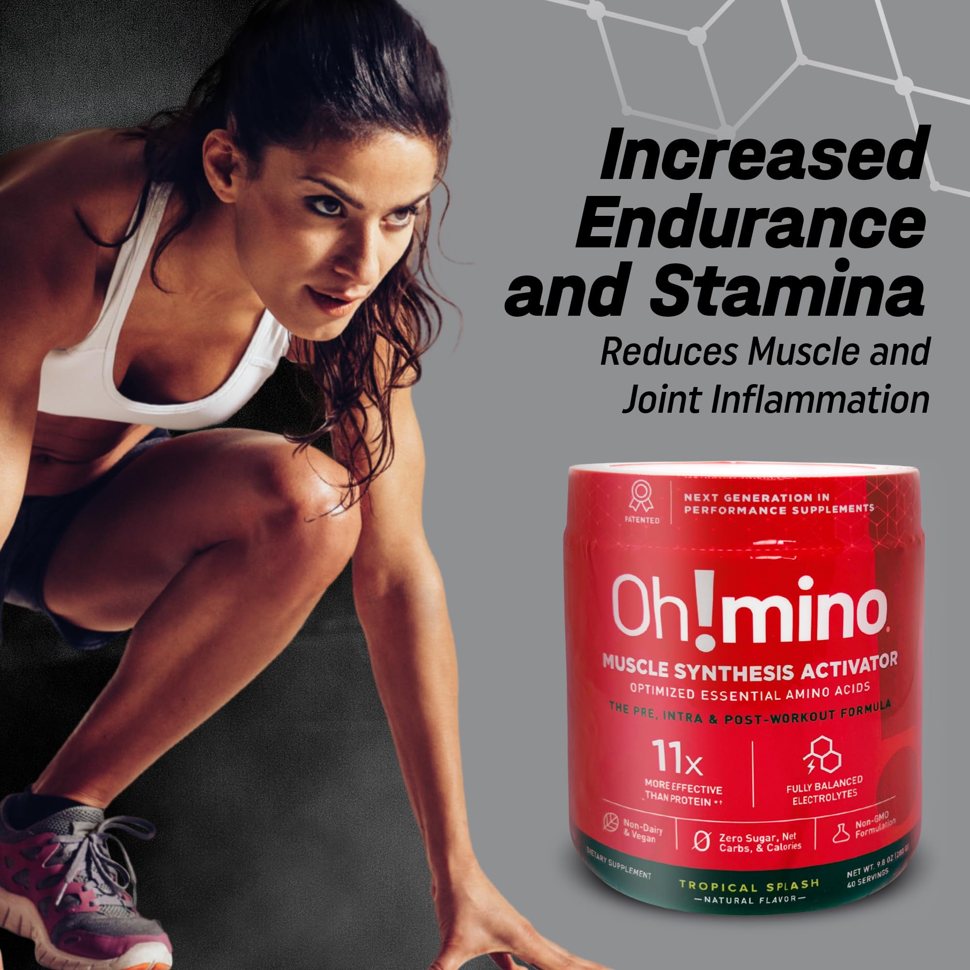Oh!mino Essential Amino Acids Supplement. Tropical Splash, Cafeeinated Powder. All 9 EAAs, BCAAs and The Perfect Amino for Workouts, Amino Energy, and to Build Muscle, and Recover Faster.