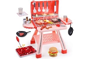 CUTE STONE BBQ for Kids, Toddler Grill Playset with Sound, Lights & Cool Mist Spray, Kids BBQ Grill Set with Utensils & Food, Play Grill Outdoor Cooking Toy, Children’s BBQ for Boys & Girls Ages 3+