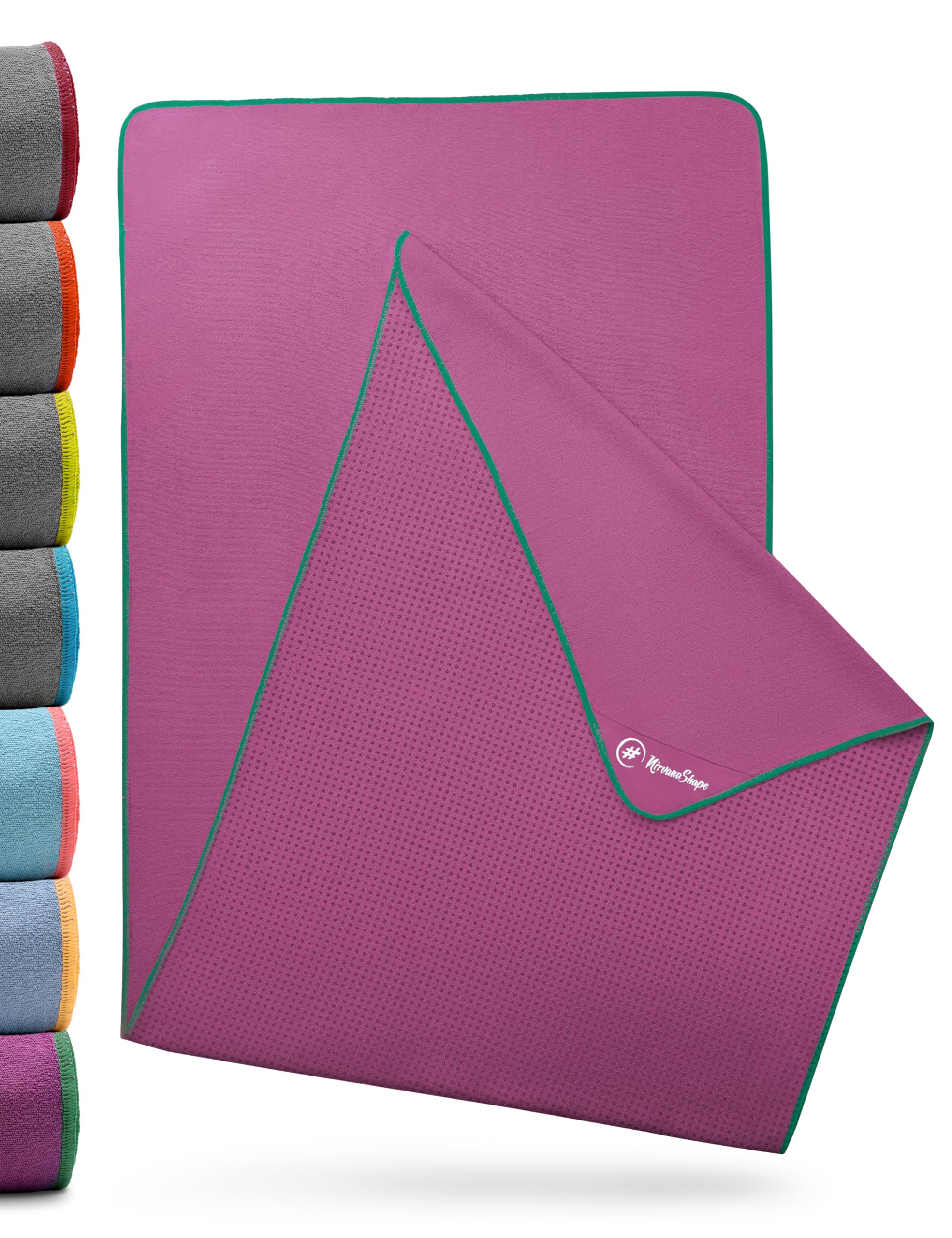 NirvanaShape Non-slip yoga towel | Hot yoga towel with non-slip beads | Yoga towel overlay for yoga mat (73" 25" | 185x63 cm)