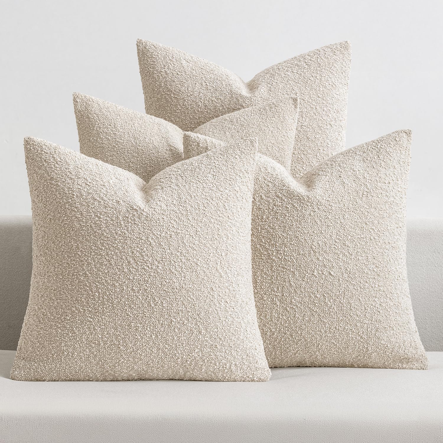 Photo 1 of ***FACTORY SEALED***MIULEE Pack of 4 Decorative Textured Boucle Throw Pillow Covers 18x18 Inch Beige Accent Solid Pillow Cases Soft Couch Cushion Covers for Modern Farmhouse Boho Chair Sofa Bed Livingroom Home Decor