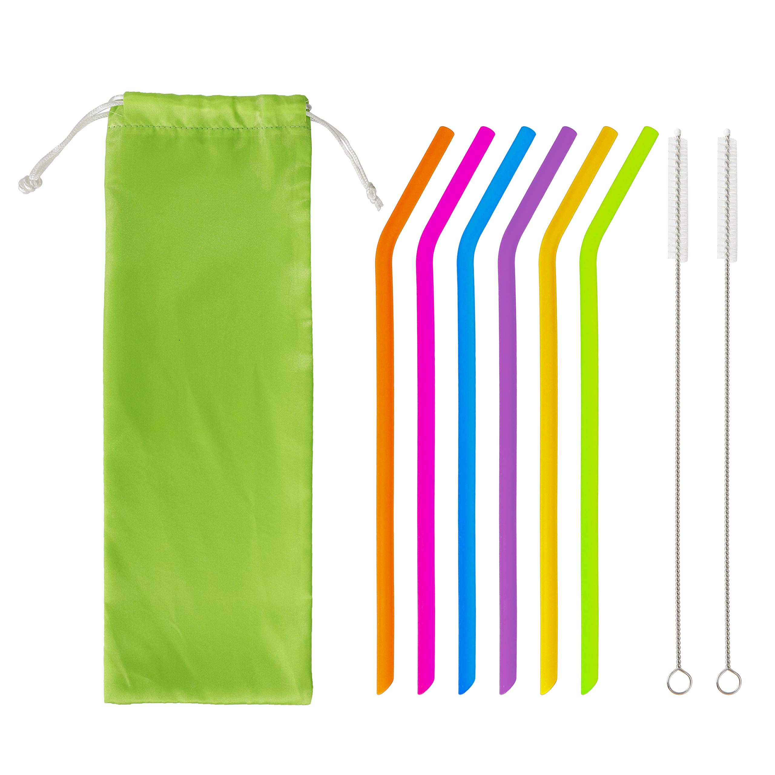 Silicone Straws Reusable Colorful Drinking Straw Flexible BPA Eco-Friendly Straw Set with 2 Cleaning Brushes & 1 Carrying Pouch Suitable for Juice Milk Coffee 6 Piece