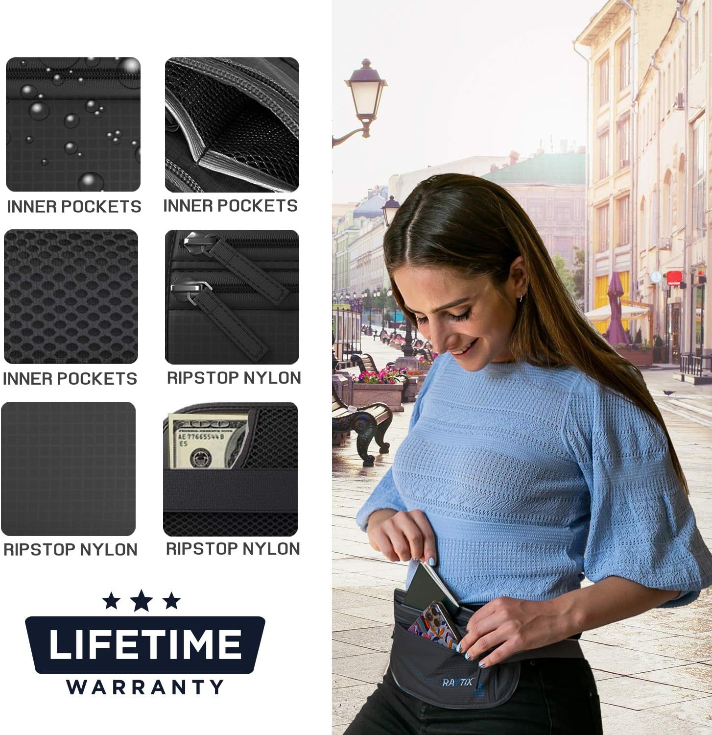  | Raytix Travel Money Belt With RFID Transmissions –Secure, Hidden Travel Wallet NEW STYLE (black) | Travel Wallets