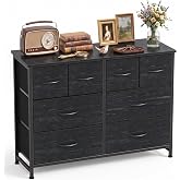 Dresser for Bedroom with 8 Fabric Drawers, Wide Fabric Dresser, Wood Top | Chest of Drawers Storage Tower, Metal Frame, TV Stand Dresser Organizer for Closet, Hallway, Entryway, Charcoal Black