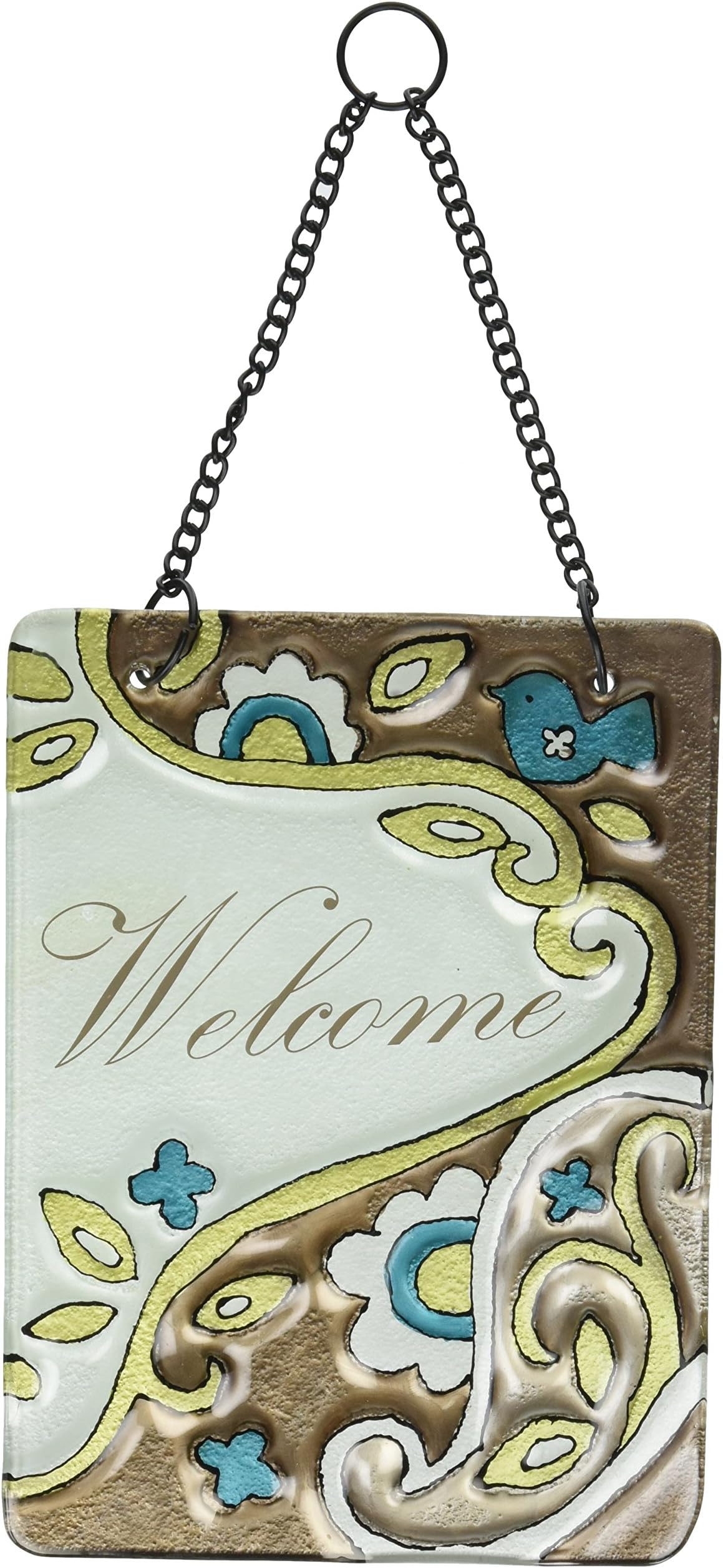 Pavilion Gift Company Perfectly Paisley Welcome Hanging Glass Plaque, 6 by 8-Inch