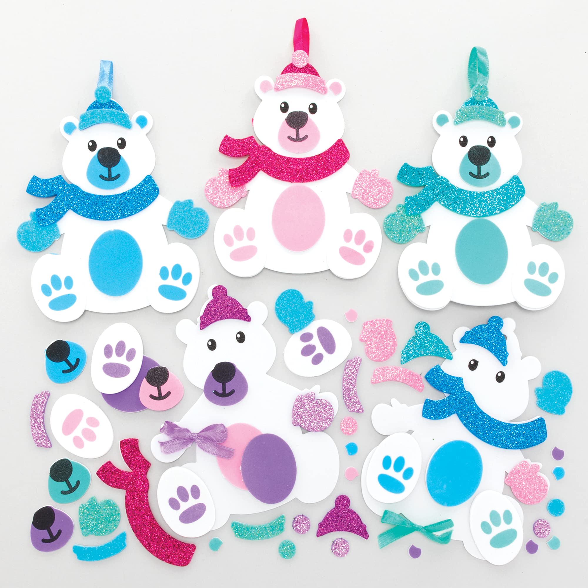Baker Ross Snow Bear Mix and Match Kits - Pack of 8, Christmas Arts and Crafts and Christmas Decorations for Kids (FE947)