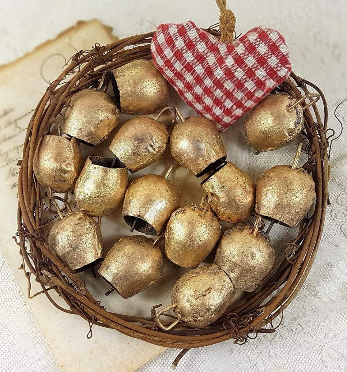 Buy HIGHBIX Round Rustic Tin Bells Christmas Décor Bells Set of 15 Cow