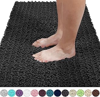 Yimobra Long Bathroom Rug Mat, 44 X 24, Non Slip Soft Absorbent Water, Machine Washable Quick Dry, Thick Modern Bathroom Bedroom, Bath Mat for Bathroom Floor, Home Decor Accessories, Dark Gray