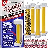 Fly Stick Sticky Fly Traps for Indoors Outdoor 4pk with 12 Ribbons. Non-Toxic Super Sticky Hanging Flies Catcher Paper Tape Strips for Home. Catches all bugs and gnats. Indoor House Flying Insect Trap